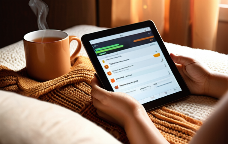 **Prompt:** A person relaxing with a book in a comfortable setting, representing freedom from financial worries. Soft lighting, warm colors. In the background, a simplified financial app interface is subtly displayed on a tablet, hinting at easy financial management. Include elements that evoke a sense of "me time" and relaxation, such as a cup of tea or a cozy blanket. Focus on a Malaysian context.